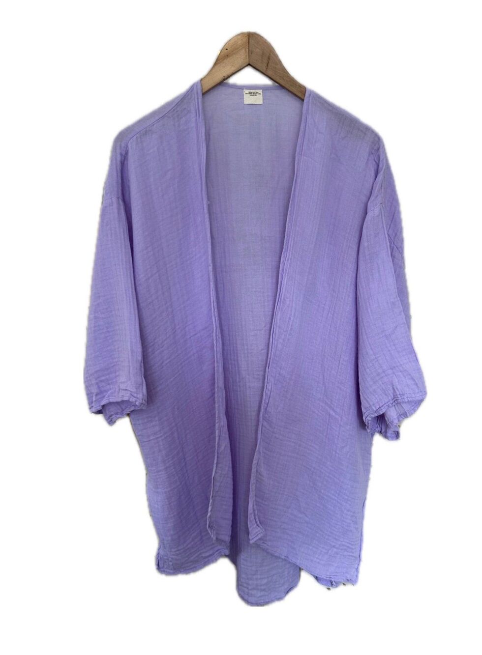 Women's Lavender 100% Cotton Gauze Crinkle Longline Duster Open Cardigan OS